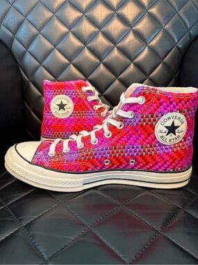 Unique Converse Chuck Taylor High Top Woven Pink Red Satin Sneakers